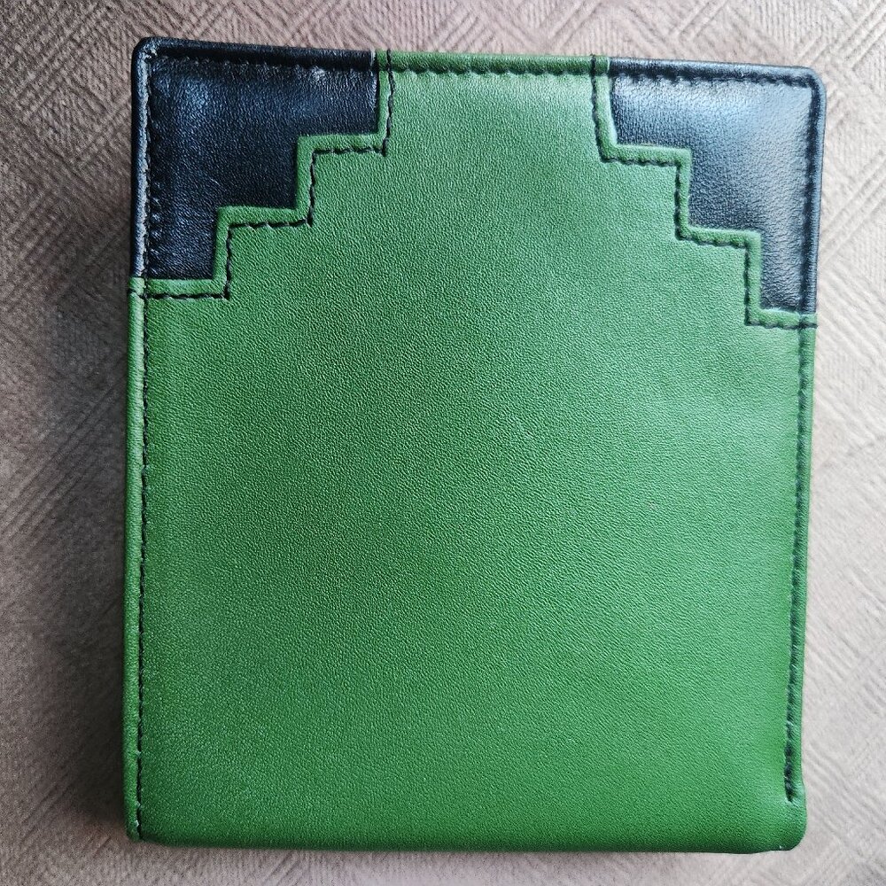 ITALIAN LEATHER WALLET Unisex Green w BLACK WESTERN inspired NEW RanchDunRight